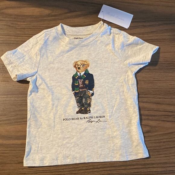 Polo Ralph Lauren Kids T-Shirt in gray with bear - NEW - Picture 1 of 5